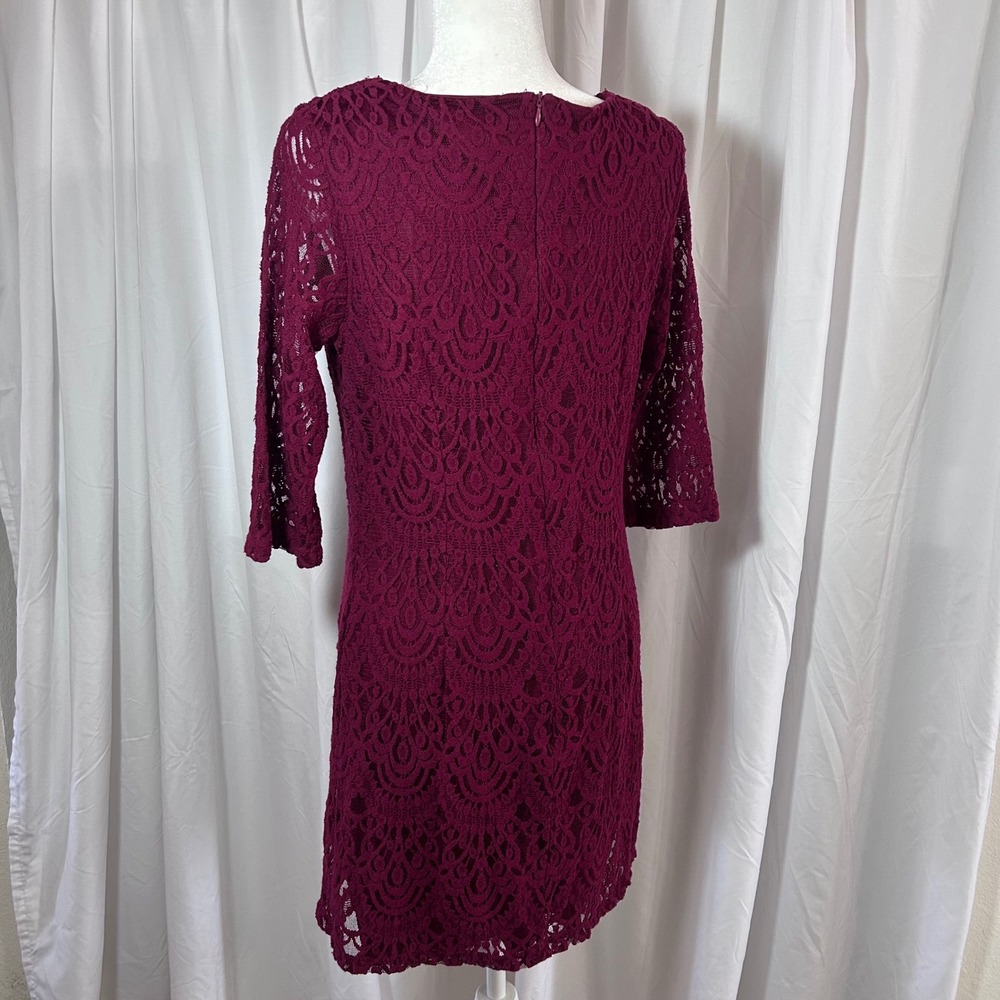 RN Studio Ronni Nicole Womens Burgundy Lace Sheath Dress 3/4 Sleeve Sz 12 Party - Picture 5 of 9